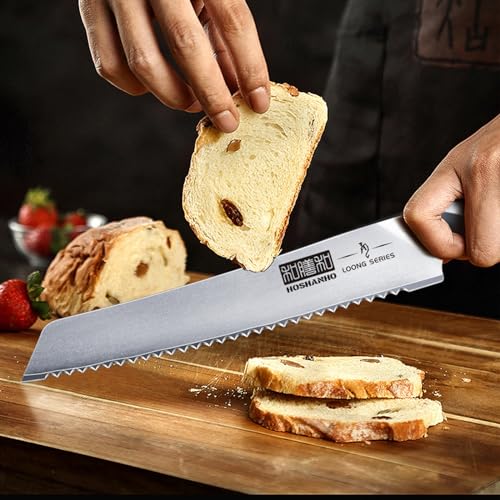 HOSHANHO Bread Knife 8 inch, Japanese AUS-10 High Carbon Stainless Steel Serrated Bread Knife, Professional Bread Cutting Knife for Homemade Bread