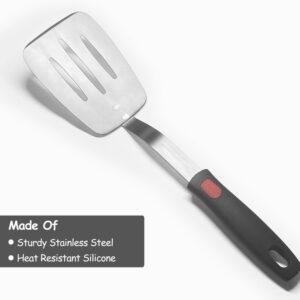 Stainless Steel Spatula Turner, Metal Spatula for Kitchen Use,VOVOLY Heavy Duty Cooking Spatula, Wide Blade with Beveled Edge and Heat Resistant Silicone Handle, Dishwasher Safe