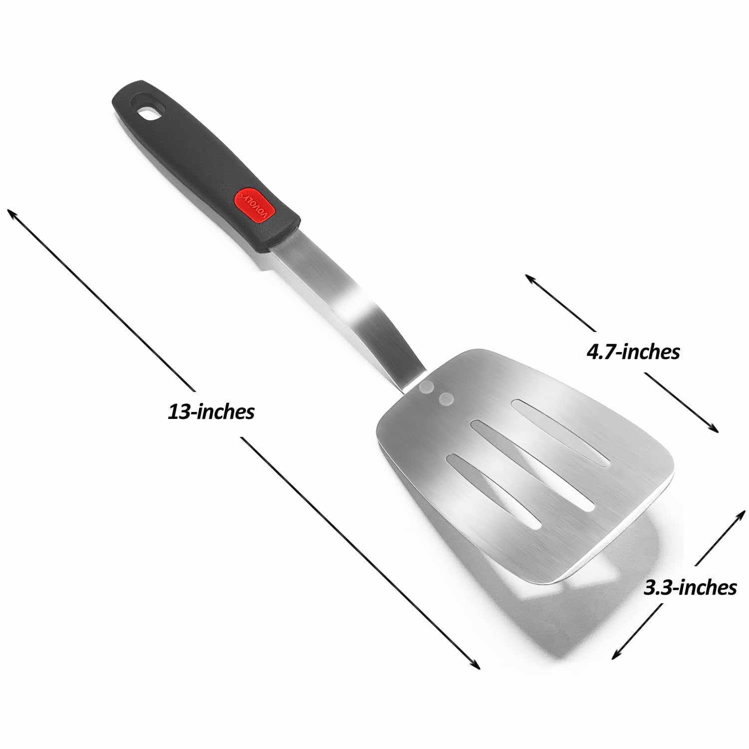 Stainless Steel Spatula Turner, Metal Spatula for Kitchen Use,VOVOLY Heavy Duty Cooking Spatula, Wide Blade with Beveled Edge and Heat Resistant Silicone Handle, Dishwasher Safe