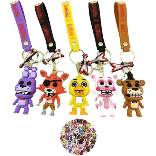 NOBLECARE 5PCS FNAF Keychain+50PCS FNAF Stickers|3.95x2.95/Fnaf Keychains, Fnaf Party Favor, Fnaf Party Favors, Fnaf Gift, Fnaf Gifts, Fnaf Keychains For Backpacks–Accessory