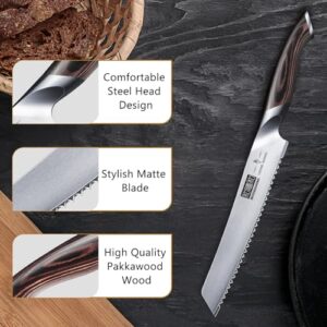 HOSHANHO Bread Knife 8 inch, Japanese AUS-10 High Carbon Stainless Steel Serrated Bread Knife, Professional Bread Cutting Knife for Homemade Bread