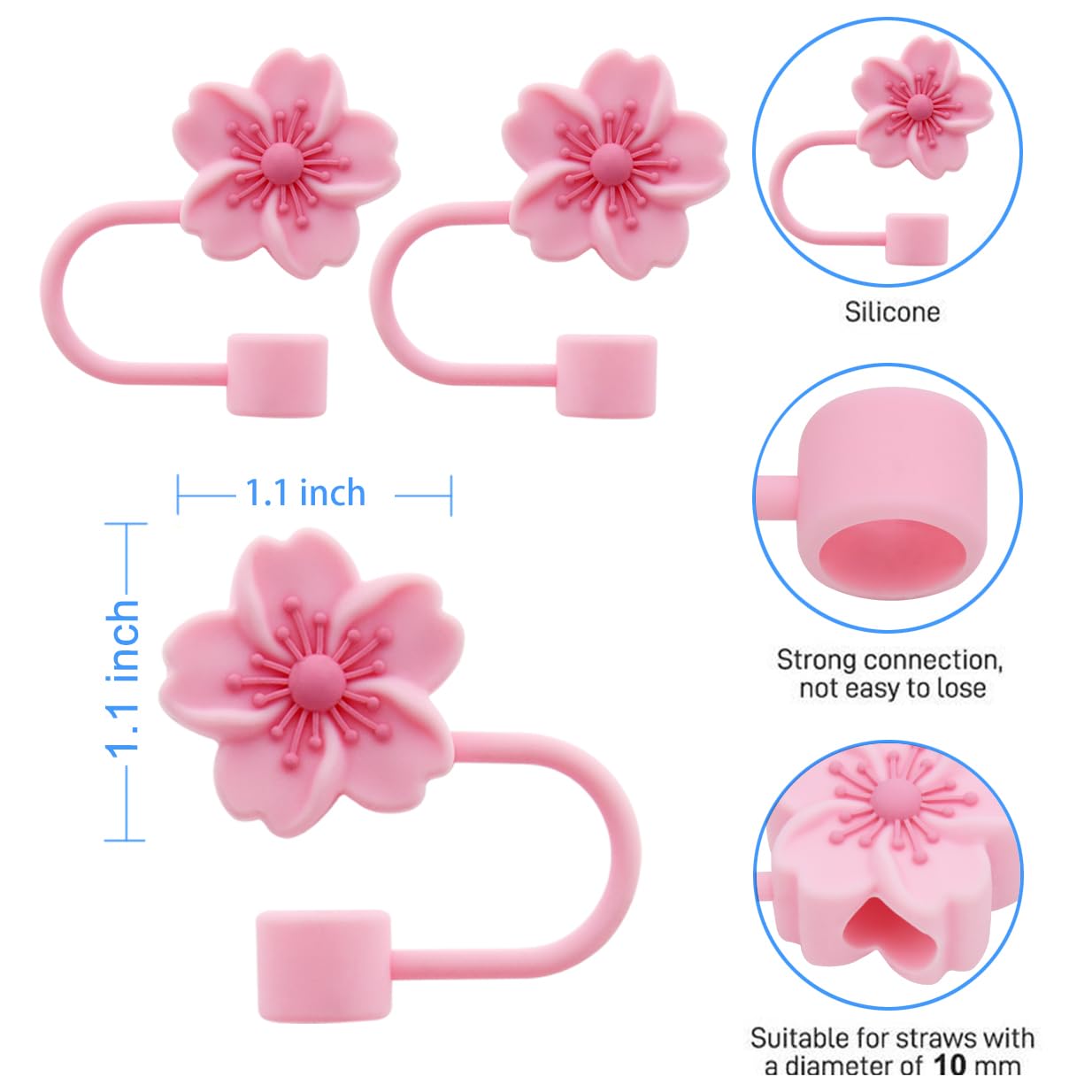 Meitesti 3pcs Cherry Blossom Silicone Straw Cover Cap for Stanley Cup,Straw Topper 10 mm 0.4 in Reusable Straw Tips Lids,Flower Straw Tip Covers Gift for Party Decor