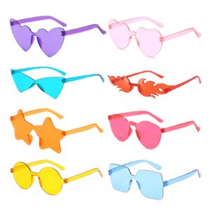 sunovelties 8 mixed style rimless sunglasses multicolor retro colored party glasses for bachelor party photoshoot costume accessories