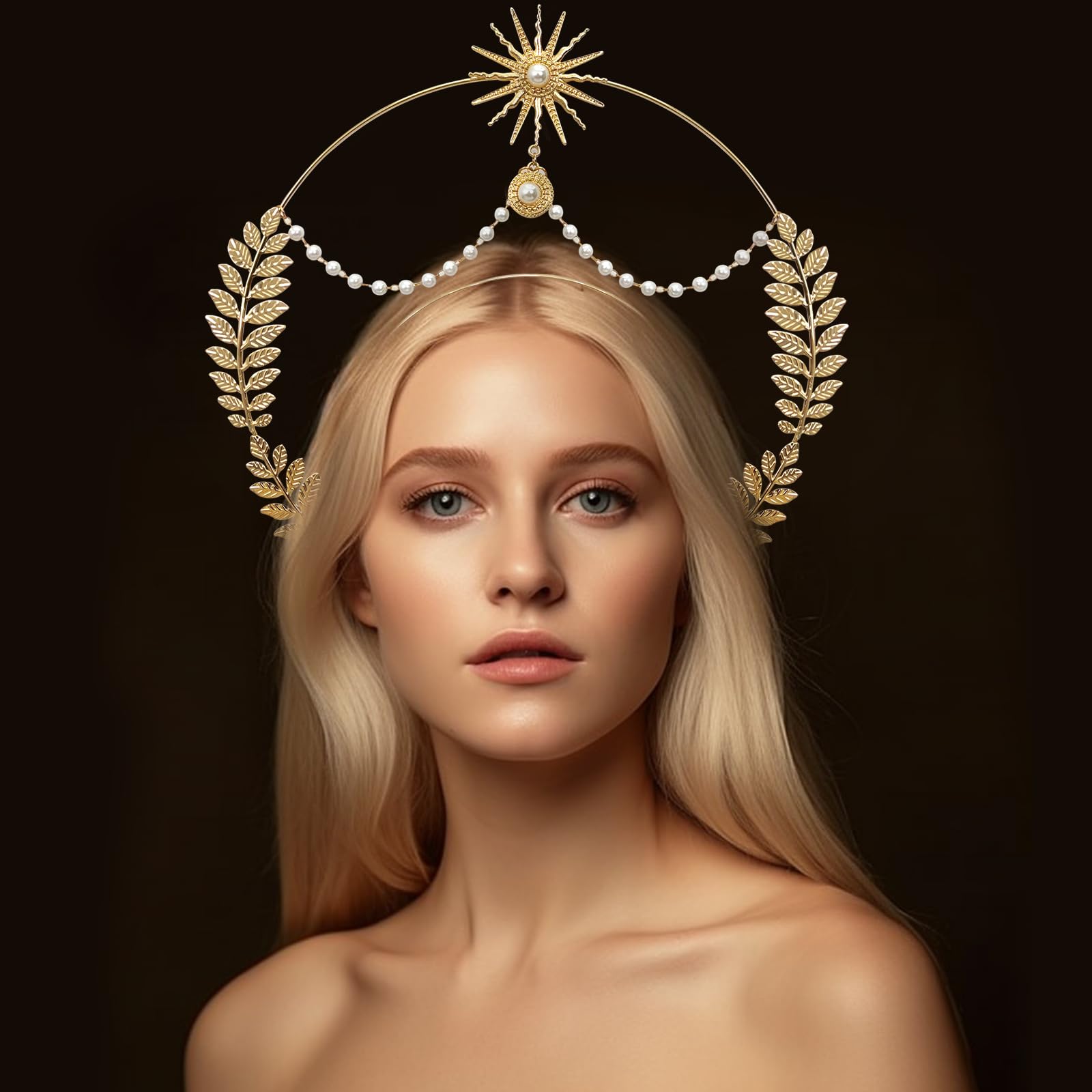 NBMARLS Mary Halo Crown Headband Spiked Halo Crown Sun Goddess Headdress for Cosplay Costume Party