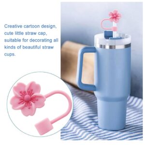 Meitesti 3pcs Cherry Blossom Silicone Straw Cover Cap for Stanley Cup,Straw Topper 10 mm 0.4 in Reusable Straw Tips Lids,Flower Straw Tip Covers Gift for Party Decor