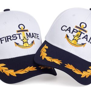 Captain + First Mate (2Pack) Yacht Hat Sailors Hat Nautical Marine Sailor Navy Hats Snapback Adjustable Sea Cap for Adult