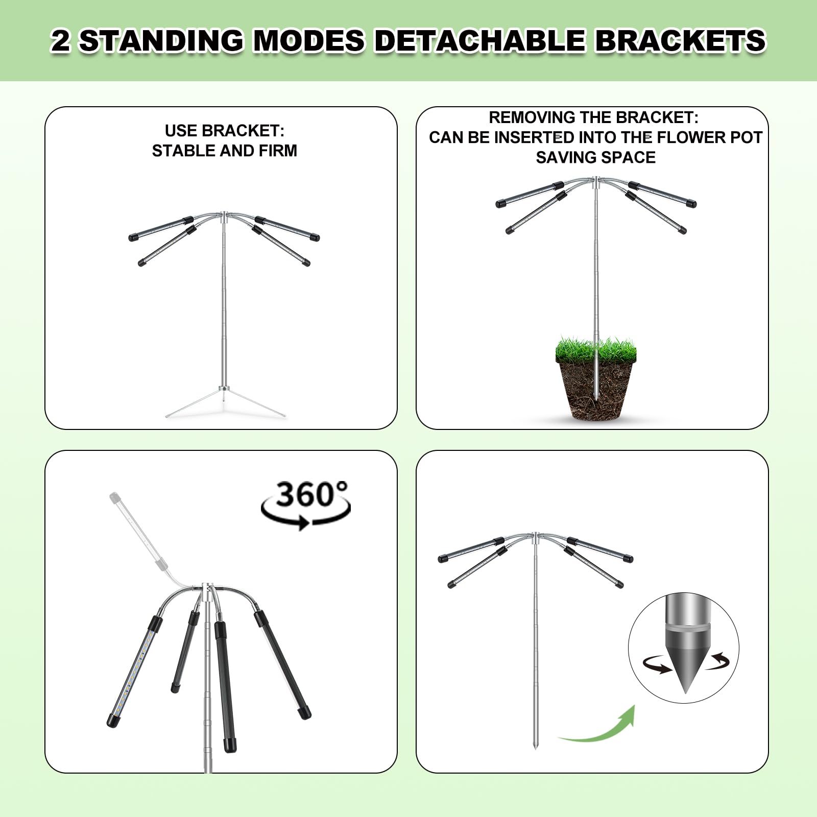 TAURUSY Grow Lights for Indoor Plants Full Spectrum with Detachable Tripod Stand, 10-55 Inches Height Adjustable Stand and Desktop Plant Lights for Indoor Growing with Auto On/Off Timer