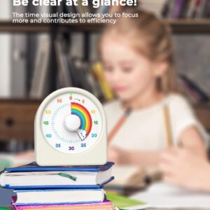 LIORQUE 60 Minute Visual Timer for Kids, Rechargeable Visual Countdown Timer Clock Kids Timer for Classroom, Desk Pomodoro Timer with 'Rainbow' Pattern Design and Magnetic Back