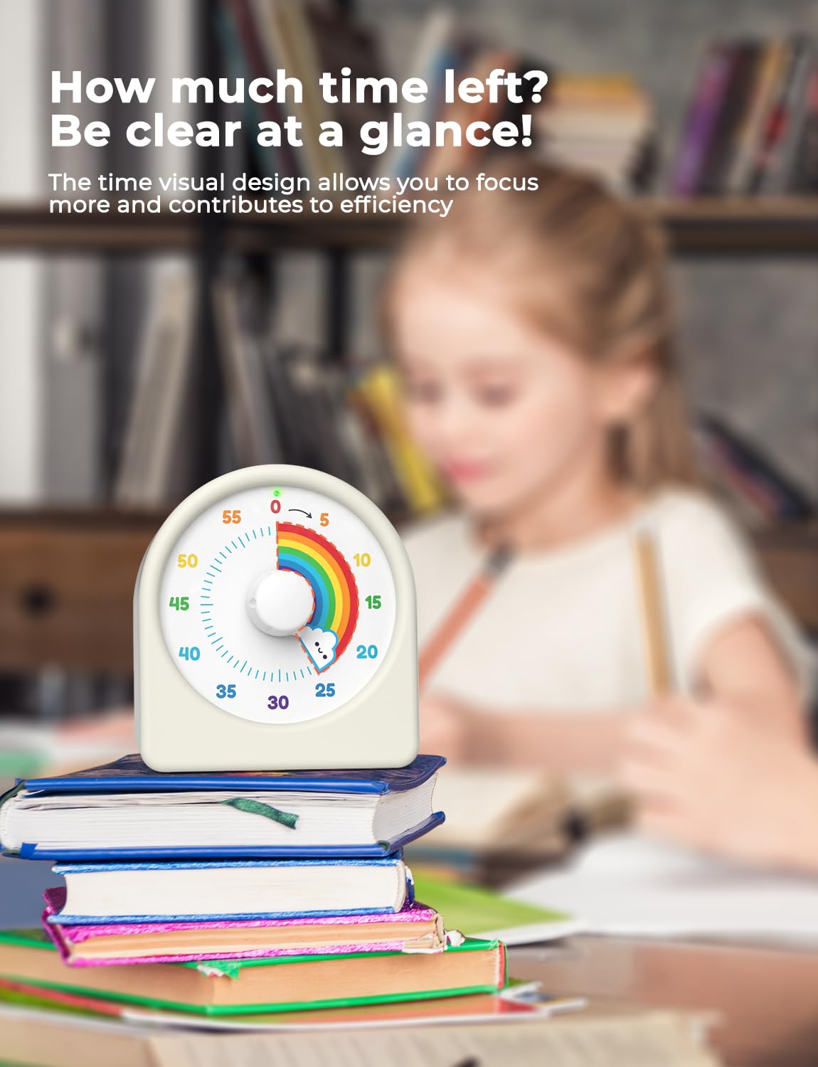 LIORQUE 60 Minute Visual Timer for Kids, Rechargeable Visual Countdown Timer Clock Kids Timer for Classroom, Desk Pomodoro Timer with 'Rainbow' Pattern Design and Magnetic Back