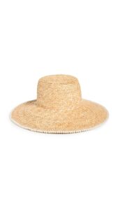 lele sadoughi women's imitation pearl edge straw hat, natural, tan, one size