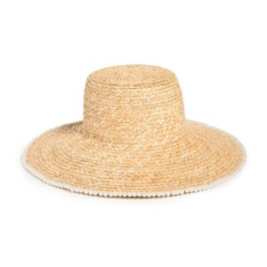 Lele Sadoughi Women's Imitation Pearl Edge Straw Hat, Natural, Tan, One Size