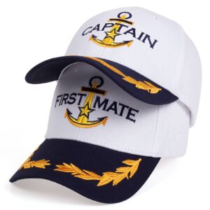 Captain + First Mate (2Pack) Yacht Hat Sailors Hat Nautical Marine Sailor Navy Hats Snapback Adjustable Sea Cap for Adult