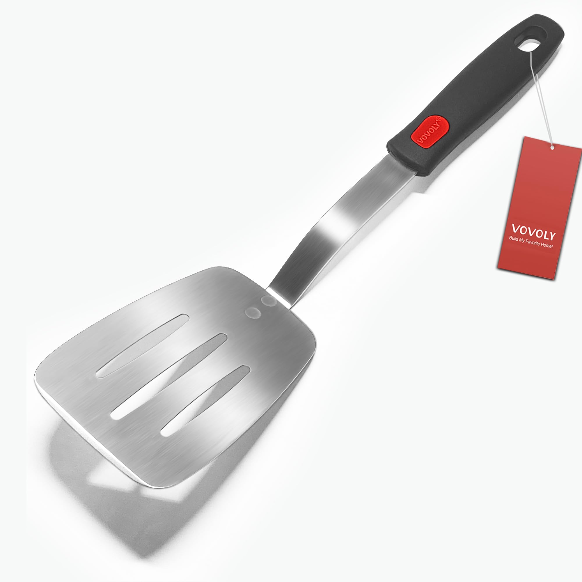 Stainless Steel Spatula Turner, Metal Spatula for Kitchen Use,VOVOLY Heavy Duty Cooking Spatula, Wide Blade with Beveled Edge and Heat Resistant Silicone Handle, Dishwasher Safe