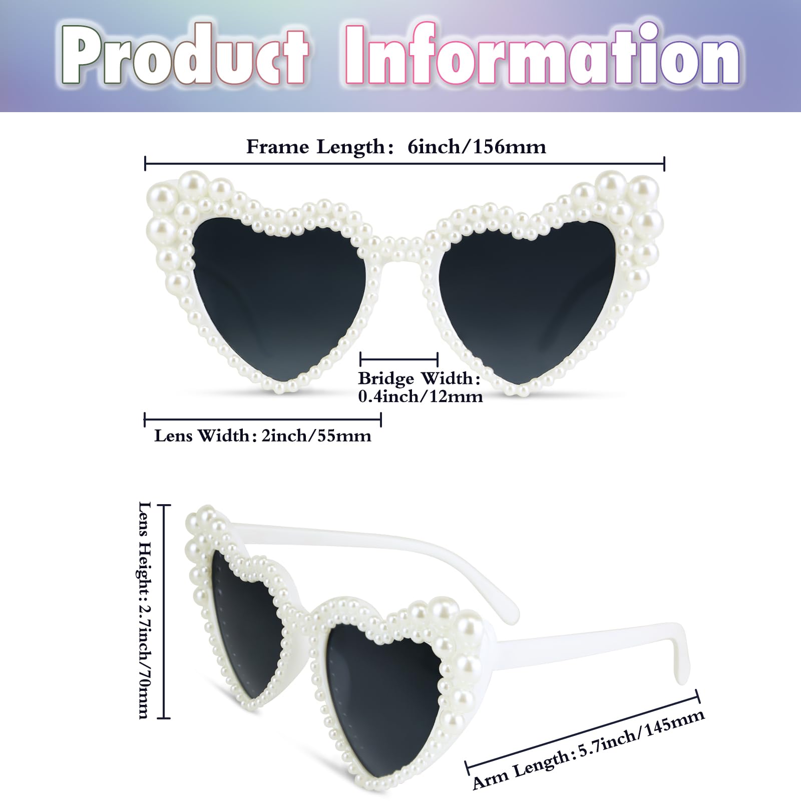 Goenb Pearl Sunglasses for Women, Pearl Glasses Vintage Love Heart Shaped Sunglasses for Women Girls Adults Dress up Party