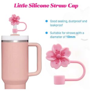 Meitesti 3pcs Cherry Blossom Silicone Straw Cover Cap for Stanley Cup,Straw Topper 10 mm 0.4 in Reusable Straw Tips Lids,Flower Straw Tip Covers Gift for Party Decor