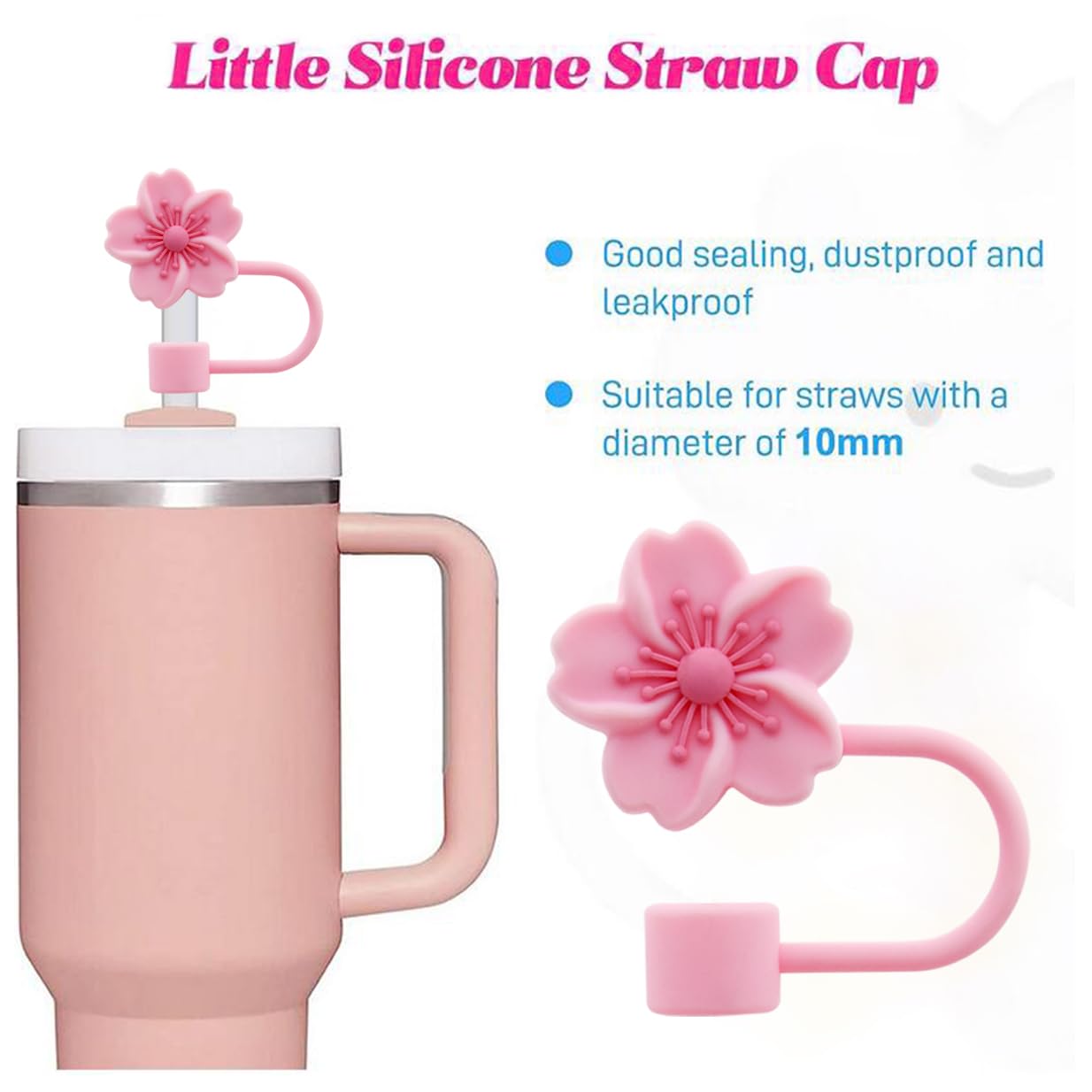 Meitesti 3pcs Cherry Blossom Silicone Straw Cover Cap for Stanley Cup,Straw Topper 10 mm 0.4 in Reusable Straw Tips Lids,Flower Straw Tip Covers Gift for Party Decor