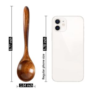 Hefild 6 PCS Wooden Spoons for Honey, 6.7 inch Small Wooden Spoons - Terrific for Tea, Coffee & Soup, Little Wooden Serving Table Spoons Set, Bulk Bamboo Teaspoon for Eating with Unique Design