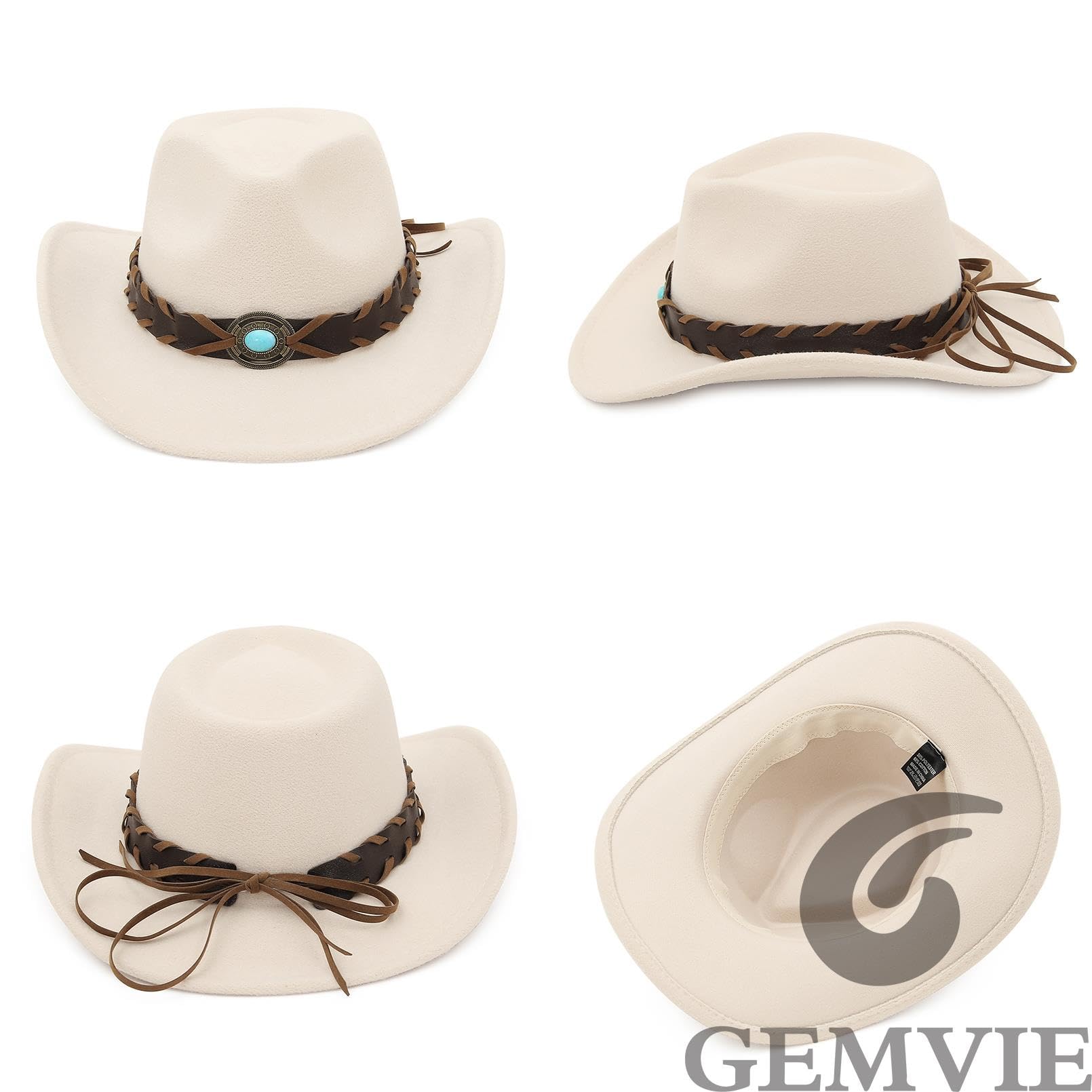 GEMVIE Cowboy Hat for Women Men Classic Belt Buckle Cowgirl Hat Western Style Fedora Cowboy Hat White