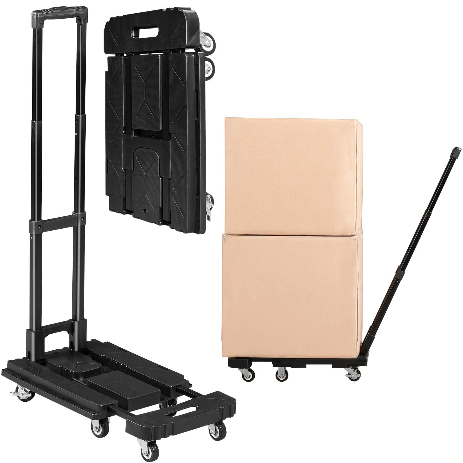 Portable Folding Hand Truck - Fully Folded Compact Push Cart, 800lbs Capacity Heavy Duty Dolly Practical Handling Tools for Household Industrial, Noise Reduction Office Moving Truck