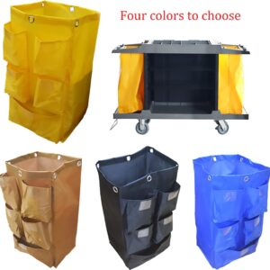 Replacement Janitorial Cart Bag with 5 Pockets,25 Gallon Housekeeping cart Bag High Capacity Waterproof Thickened Commercial Janitorial Cleaning Cart Bag with 6 Brass Grommets (Black with 5 Pockets)