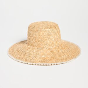 Lele Sadoughi Women's Imitation Pearl Edge Straw Hat, Natural, Tan, One Size