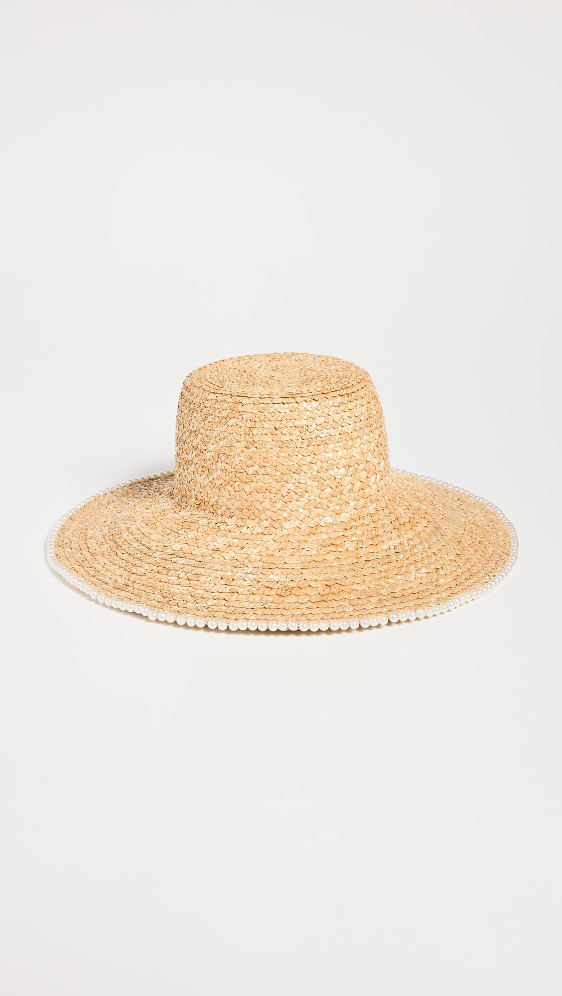 Lele Sadoughi Women's Imitation Pearl Edge Straw Hat, Natural, Tan, One Size