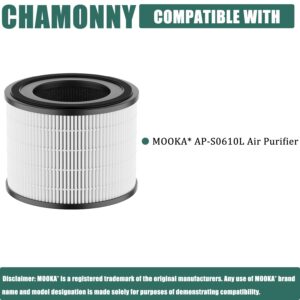 CHAMONNY AP-S0610L Filter Replacement, Compatible with MOO-KA AP-S0610L Air Purifier, 3-in-1 H13 True HEPA Filter and Activated Carbon Filter, 2 Pack