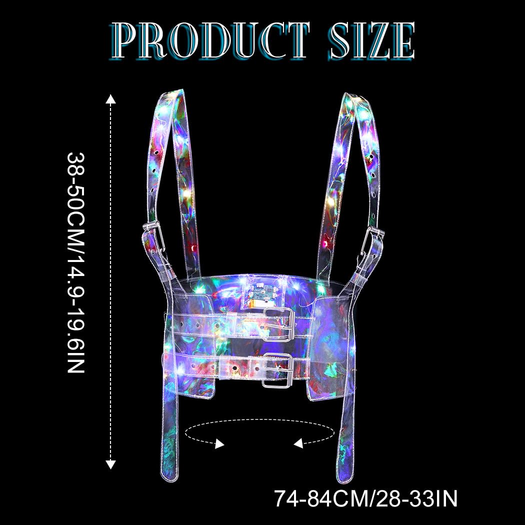 REETAN Women LED Harness Waist Belt Sparkly Light up Disco Wide Body Harness Rave Accessory Belts for Women