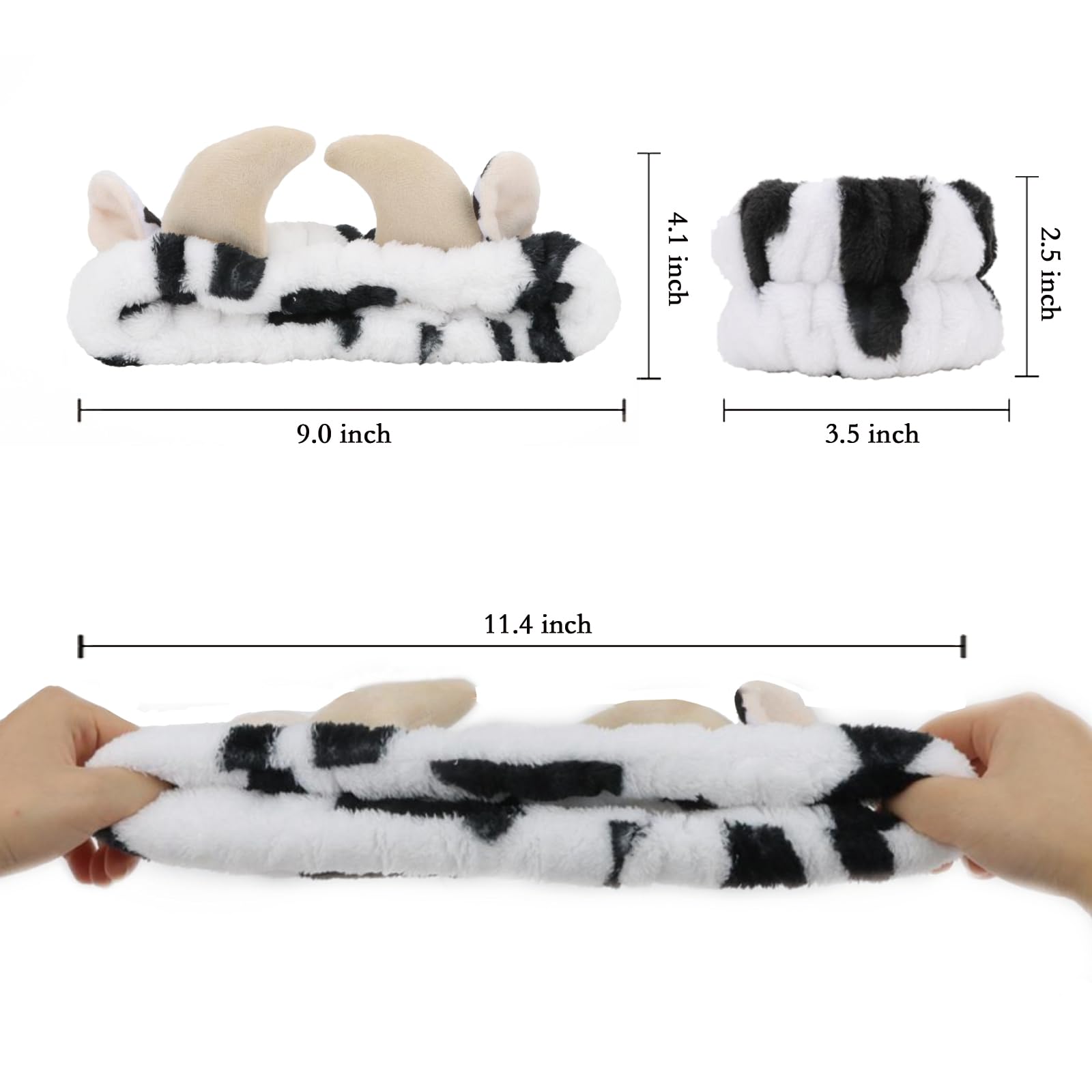 WHAVEL 3PCS Cute Spa Headband Cow Ears Headband with Face Wash Wristband Set and Wrist Bands