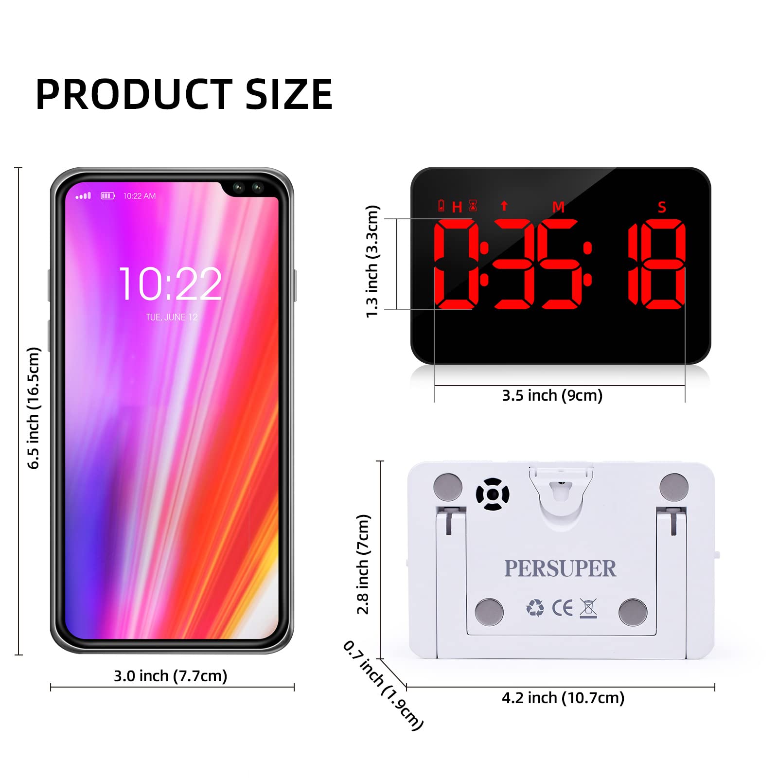 PERSUPER Kitchen Timer for Cooking, 10 RGB Color Changing Digital Magnetic Timer, Countdown/Up, Rechargeabilit, 3 Brightness Display, 3 Volume Levels and Vibration Mode, for Classroom, Study, Fitness