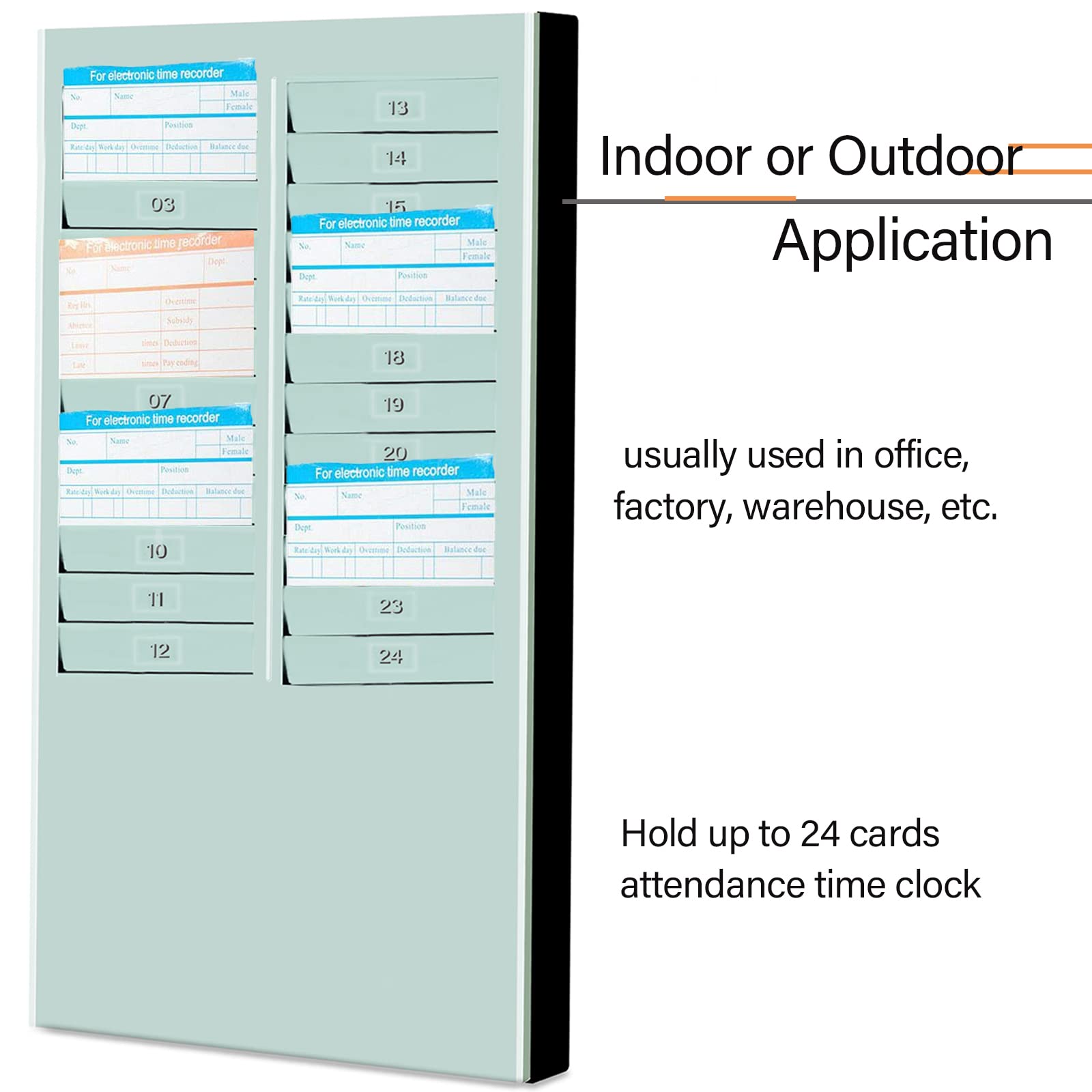 Wall Mounted Time Card Rack, 24-Pocket Time Card Holder for Office Warehouse, Attendance Recorder