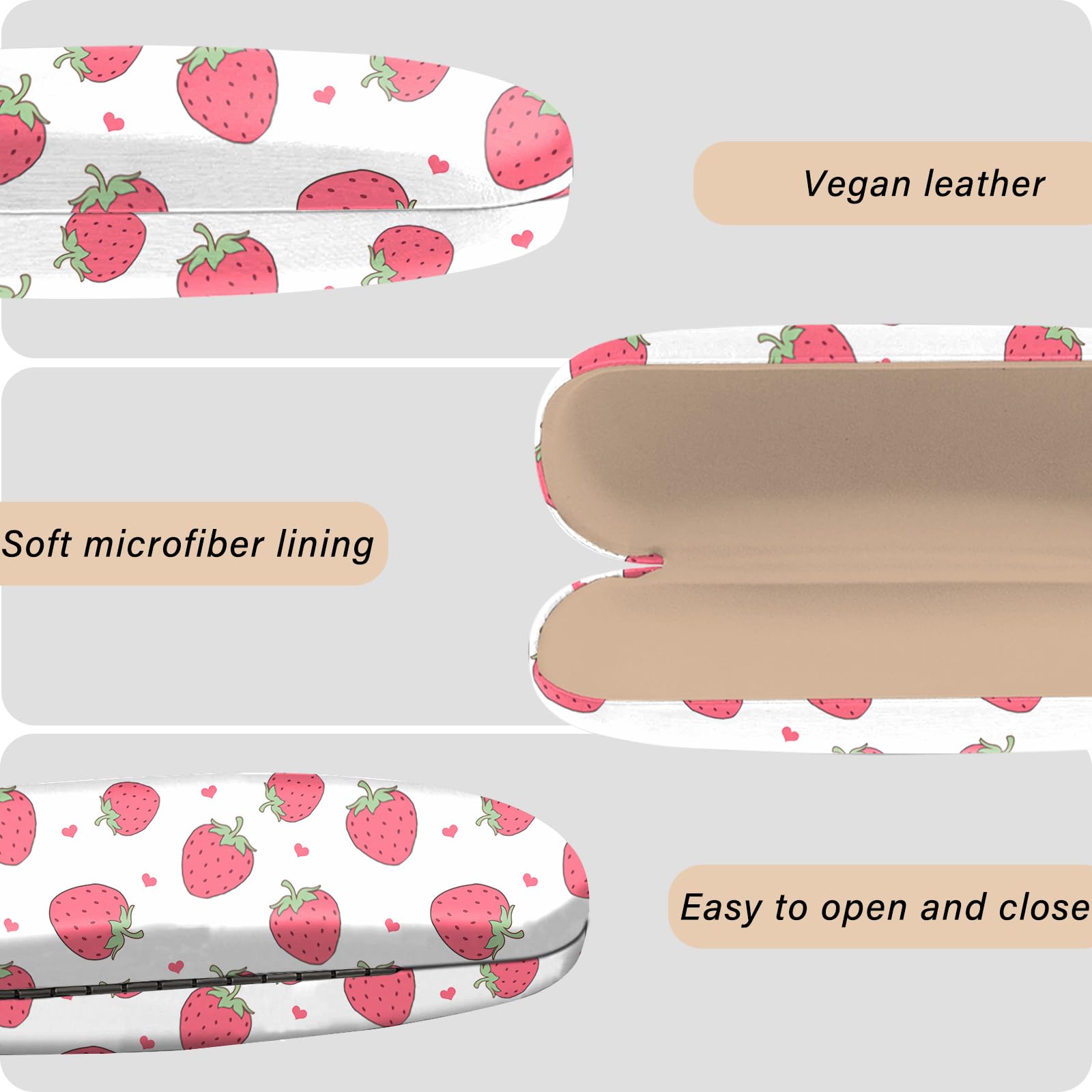 BHAHB Eyeglasses Case Hard Shell Protective Case for Glasses,Eyeglass Holder Box with Cleaning Cloth for Unisex Women Girls Men Cute Aesthetic Classic-Strawberry