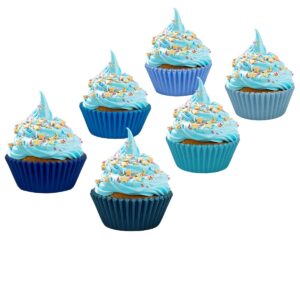 qiqee 300 Counts Cupcake Liners Cupcake Cups Food Grade 6 Solid Blue Colors Cupcake Papers Muffin Baking Cups Cupcake Wrappers (Standard Size)