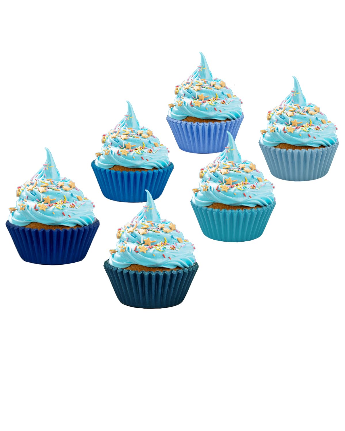 qiqee 300 Counts Cupcake Liners Cupcake Cups Food Grade 6 Solid Blue Colors Cupcake Papers Muffin Baking Cups Cupcake Wrappers (Standard Size)