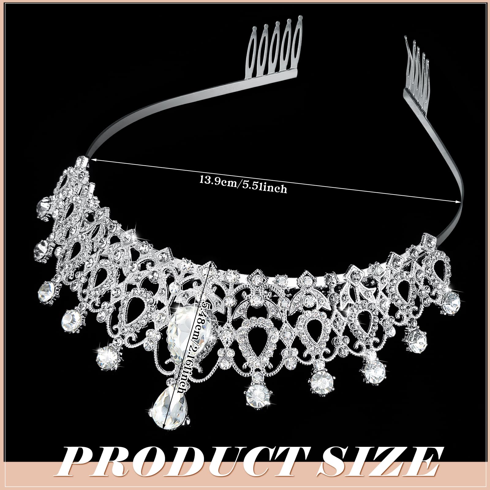 Loetere 12 Pcs Crystal Tiara and Princess Crown with Comb Crown Rhinestone Women Tiara Headpiece Queen Hair Accessories for Birthday Party Wedding Prom Halloween Cosplay Costume(Silver)