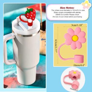 10Pcs Straw Covers Cap Toppers Compatible with Stanley 30&40 oz Tumbler Cups,Reusable Cute Silicone Straw Tips Lids Protectors for 0.4 in/10mm Stanley Cups Accessories