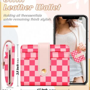 Bistup Wallet for Women Cute Bifold Small Card Wallet Rfid with Keychain for Ladies Teen Girls Female Medium Girly Aesthetic Thin Slim Checkered Plaid Unique Pretty Leather Credit Card Holder Purse