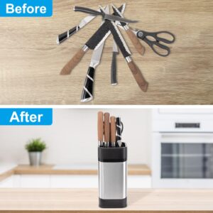 RedCall Kitchen Knife Holder,Stainless Steel Universal Knife Block for Kitchen Counter,Space-Saving Knife Storage Organizer Countertop,Knife Block Holder without Knives (Black)