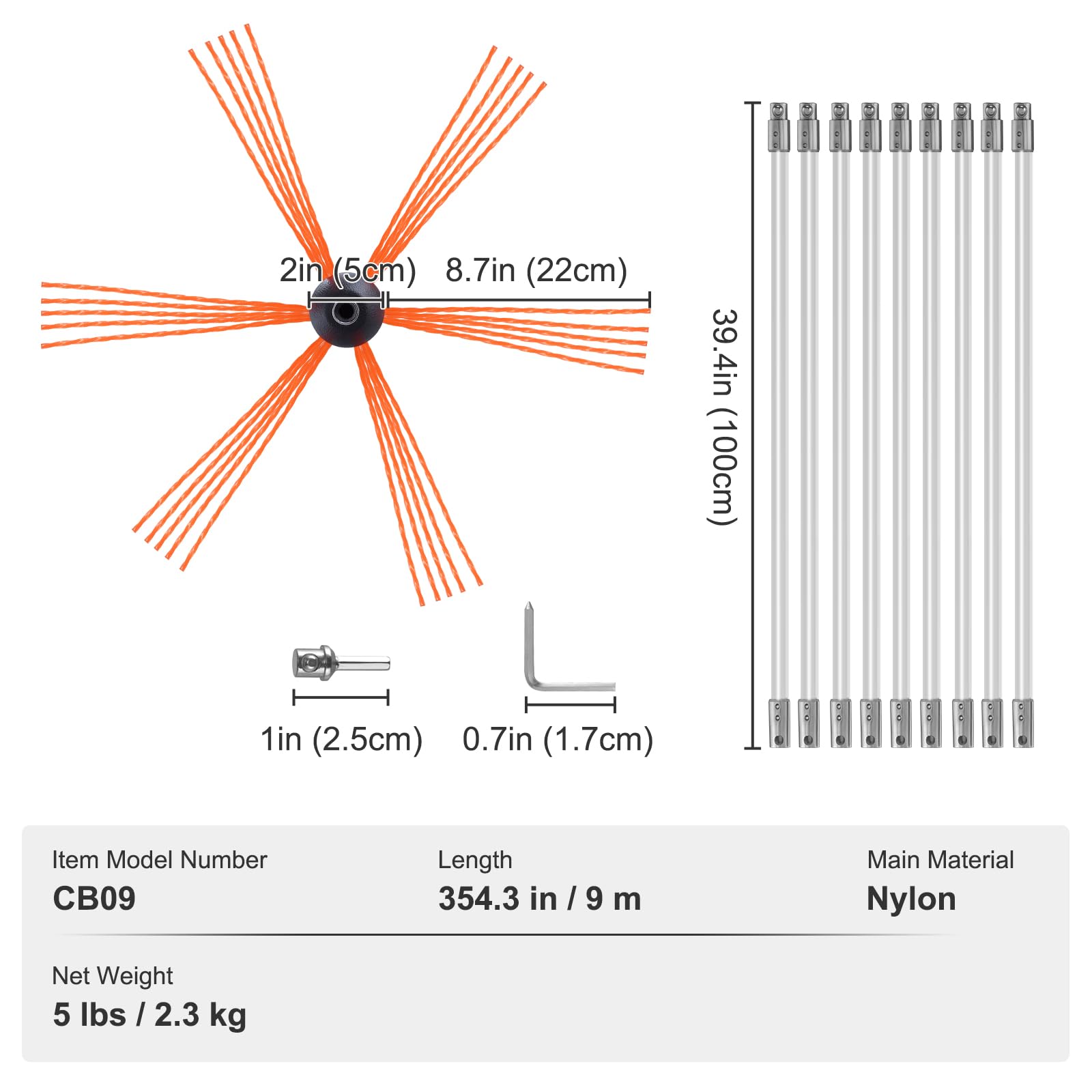 VEVOR 30 Feet Chimney Sweep Kit, w/ 9 Reinforced Nylon Flexible Rods, Ergonomic Chimney Cleaning Brush, 360-Degree Brush Chimney Cleaner, Rich Accessories for Fireplace Flue Home Use Fits Most Pipes