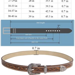 TOPACC Girls Western Belts for Women Brown Cowgirl Belt Cowboy Floral Embossed Thin Skinny Belt for Jeans Dresses Country Concert Outfit