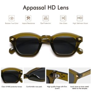 Appassal Retro Square Sunglasses for Women Mens Small Rectangle Sunnies AP3680,Olive Green/Grey