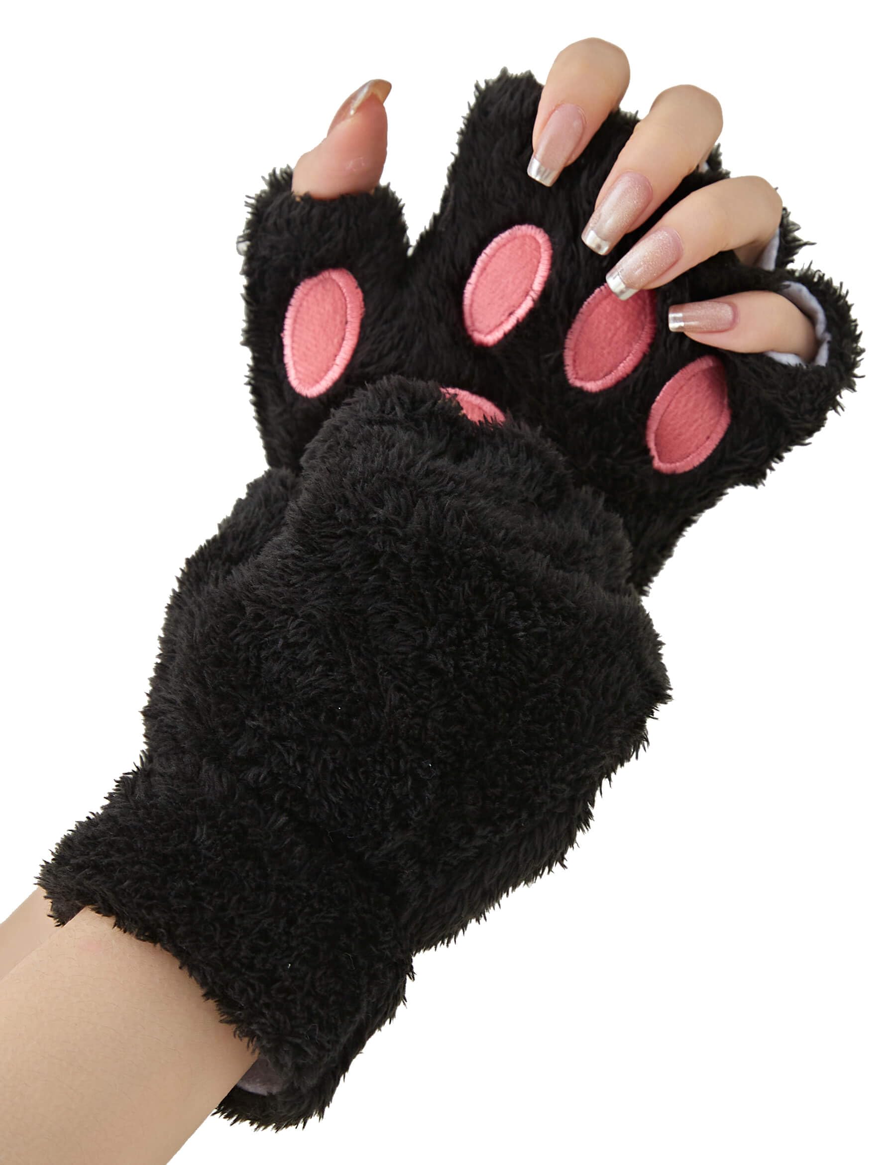 OTPEH Cat Paws Gloves Fingerless Bear Furry Paw Cute Hand Paw Gear Cosplay Costume Accessories