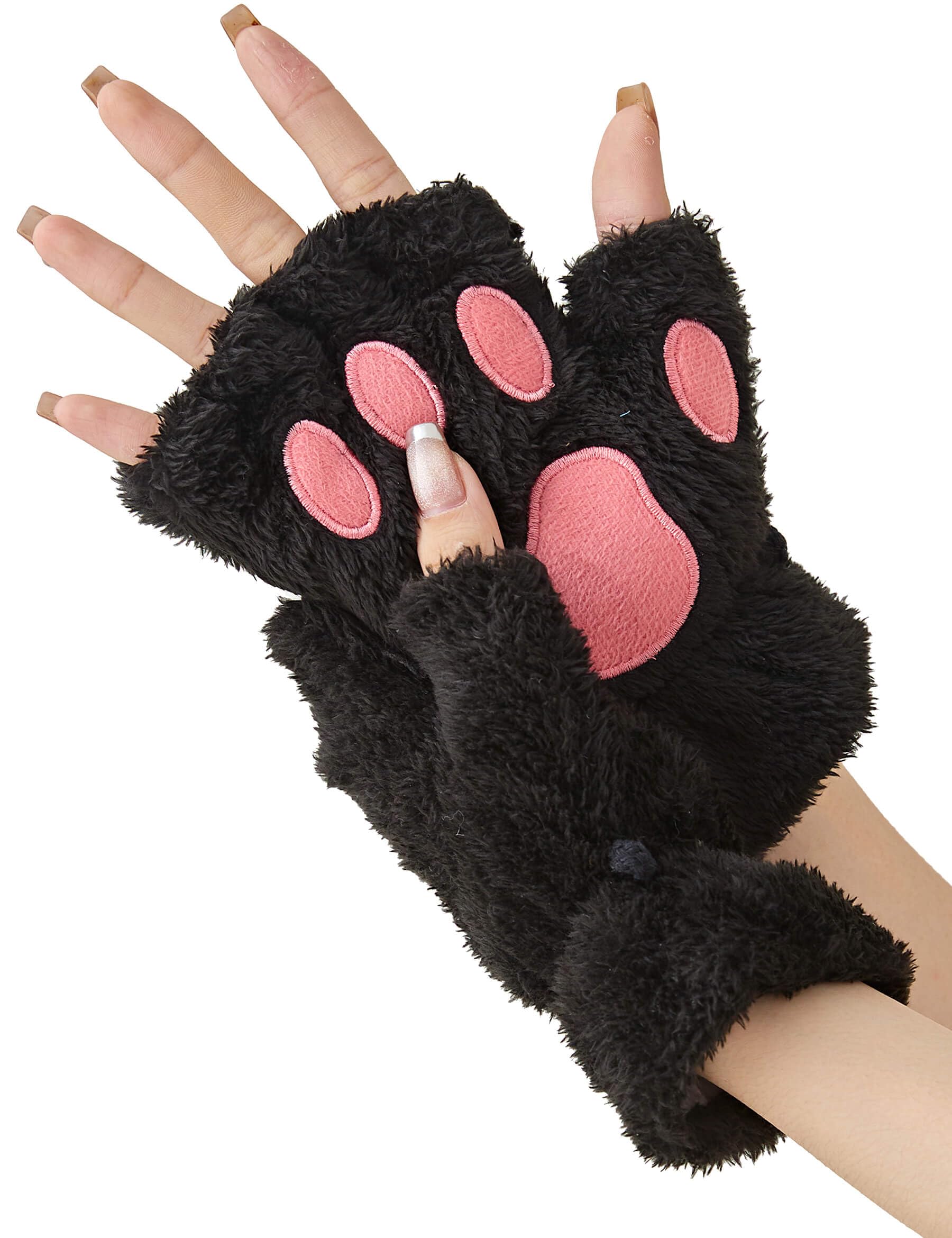 OTPEH Cat Paws Gloves Fingerless Bear Furry Paw Cute Hand Paw Gear Cosplay Costume Accessories