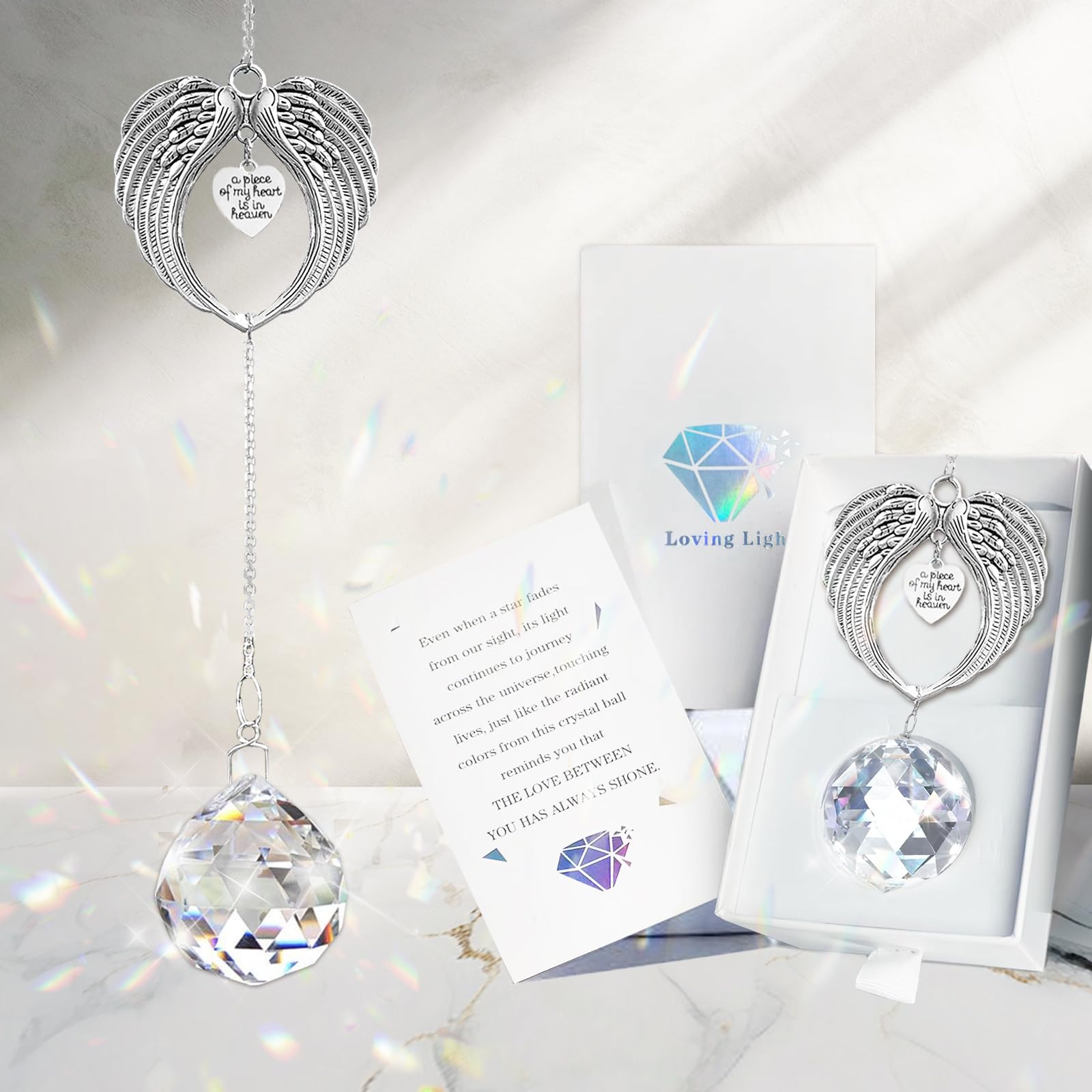 PUREFLY Memorial Gifts for Loss of Loved One, Unique Sympathy Gift Idea Crystal Ball Suncatcher, Rainbow Bereavement Grief Gift Box for Loss of Mom Friend Son Daughter Dog