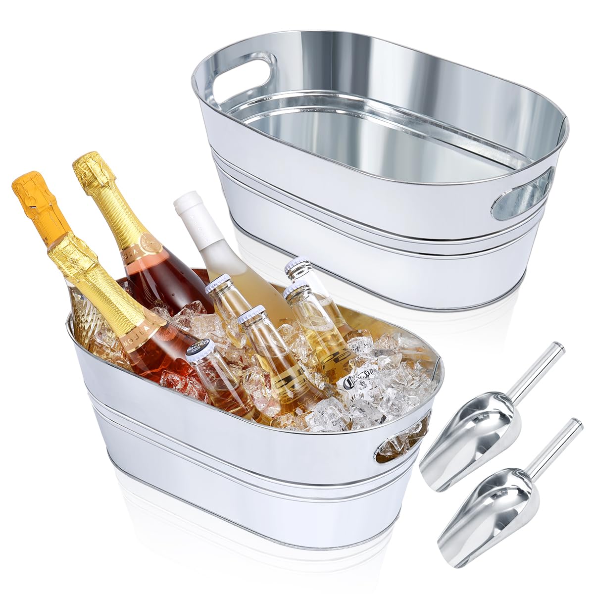 Galvanized Tub 2 Pcs 3 Gallon Metal Beverage Ice Buckets for Parties Drink Wine Beer Champagne Vintage Tin Large Buckets with Scoops for Cocktail Mimosa Bar Supplies