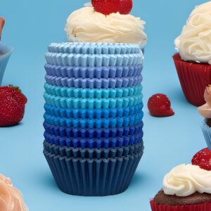 qiqee 300 Counts Cupcake Liners Cupcake Cups Food Grade 6 Solid Blue Colors Cupcake Papers Muffin Baking Cups Cupcake Wrappers (Standard Size)