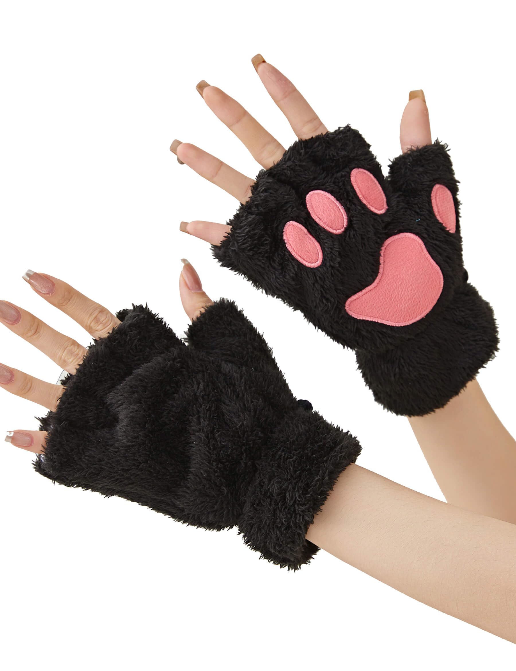 OTPEH Cat Paws Gloves Fingerless Bear Furry Paw Cute Hand Paw Gear Cosplay Costume Accessories