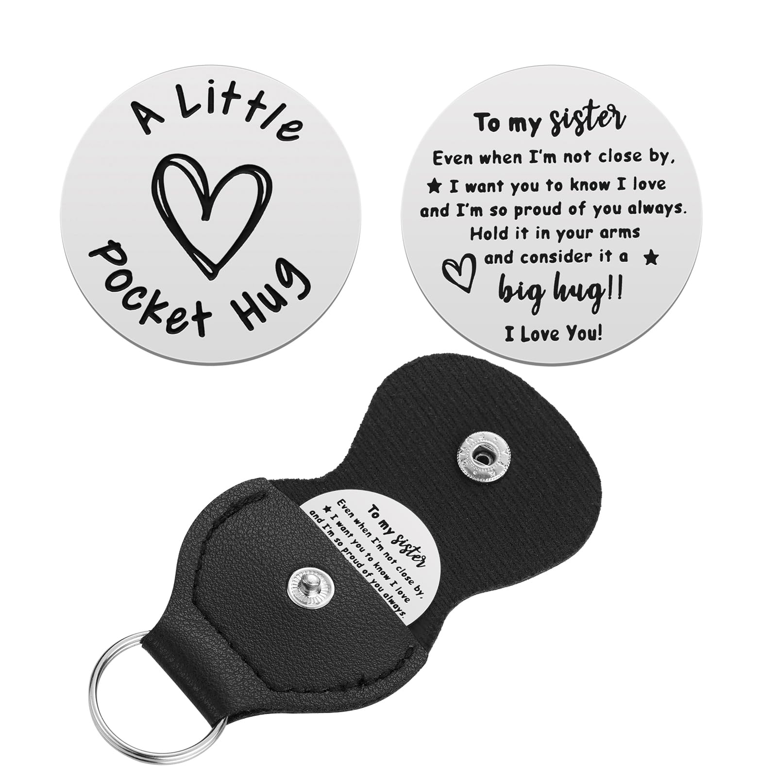 iJuqi Sister Birthday Christmas Gifts from Sister - Big Middle Little Sister Gifts for Women Pocket Hug Token Keychain Long Distance Relationship Keepsake Gifts for Sister Double Sided