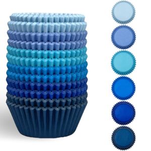 qiqee 300 counts cupcake liners cupcake cups food grade 6 solid blue colors cupcake papers muffin baking cups cupcake wrappers (standard size)