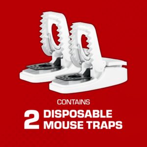 Tomcat Press 'N Set Mouse Trap for Indoor or Outdoor Use, Plastic Spring-Loaded Mouse Killer with Grab Tab, 2 Traps